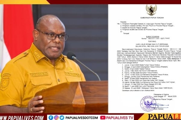 Gubernur Meki Nawipa Tetapkan 13 Hari Libur dan Cuti Bersama April–Juni 2026 di Papua Tengah